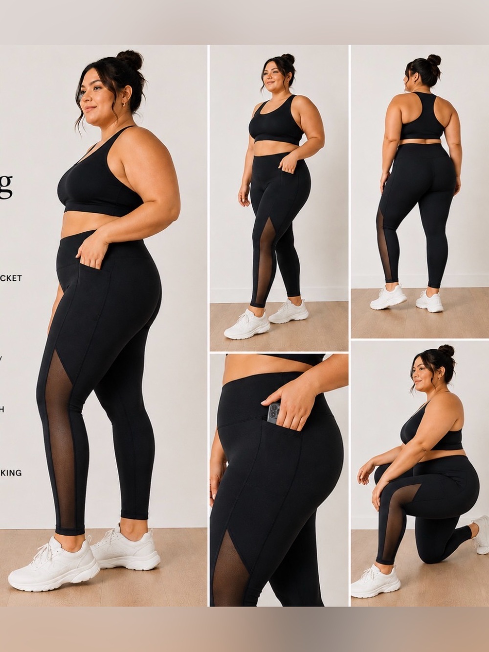 Size 18/20 Livi Active Black High-Waist Leggings with Mesh Side Panels